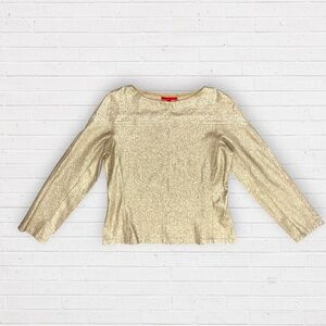 SHAMASK Gold Metallic Shimmery Sparkle Blouse Top Glitter Holiday Size M